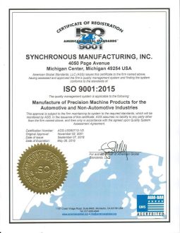 Synchronous Manufacturing ISO 9001 Certificate
